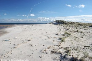 View south along Druridge Bay from where the path joins the beach.
