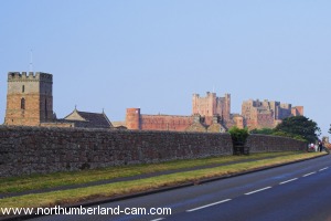 Looking back at Bamburgh Castle and St Aidans Church.