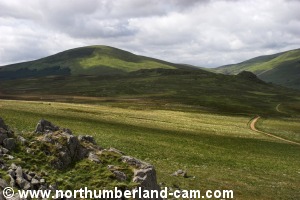The Cheviot and Hedgehope Hill seen from Langlee Crags.