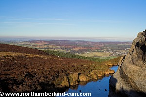 View past a small pool to Simonside and beyond to the Cheviots.